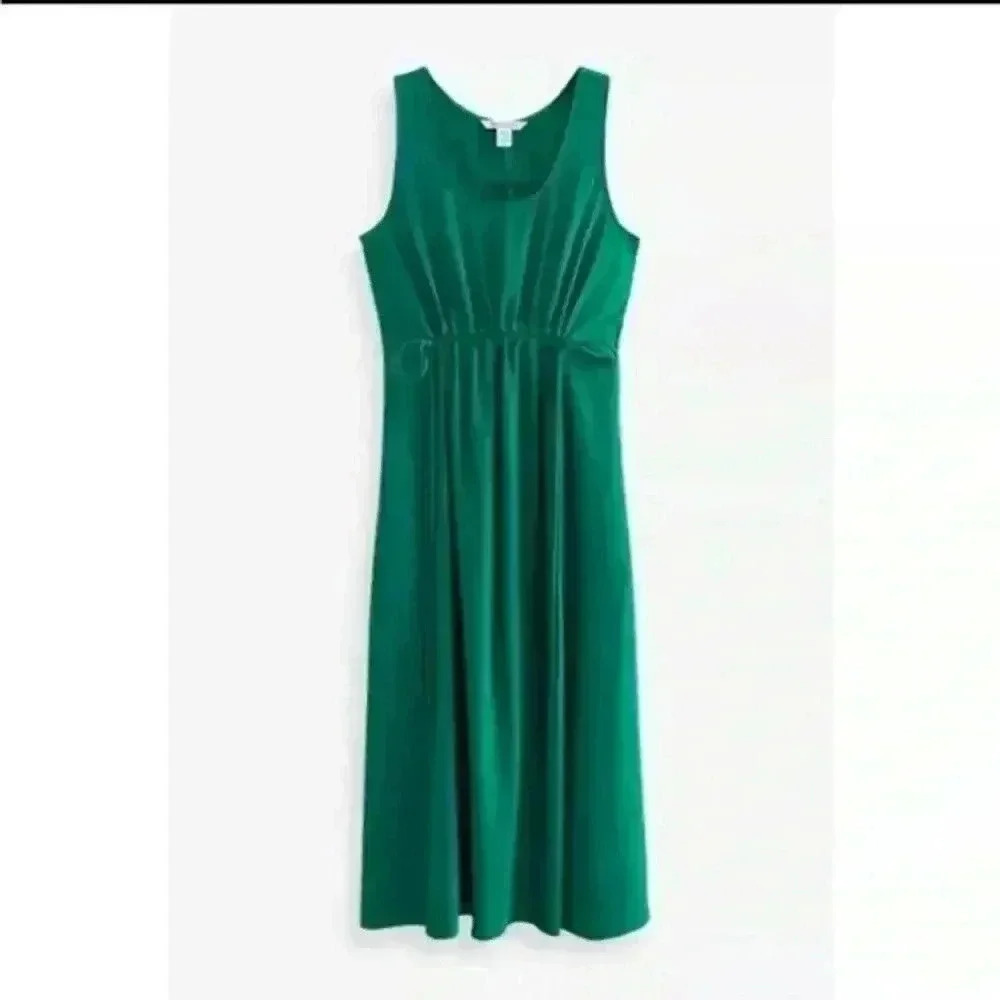 NEW ATHLETA Echo Sleeveless Midi Dress Casual Ruched Stretch